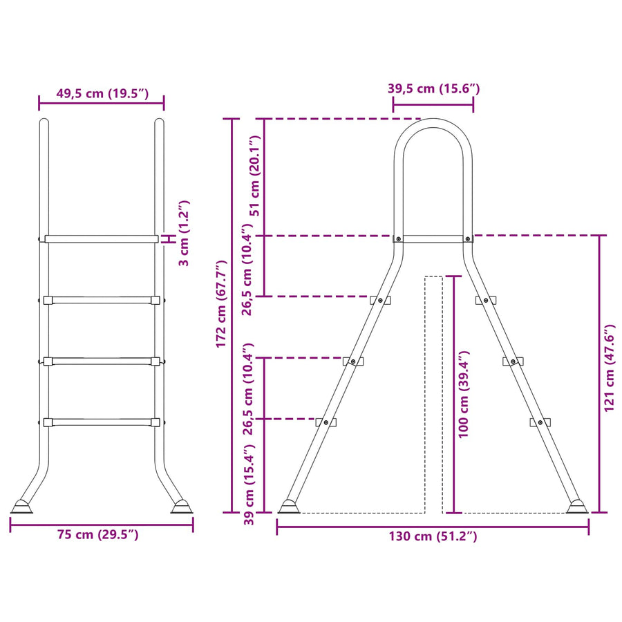 Ladder voor bovengronds zwembad 100 cm 3 treden zilver