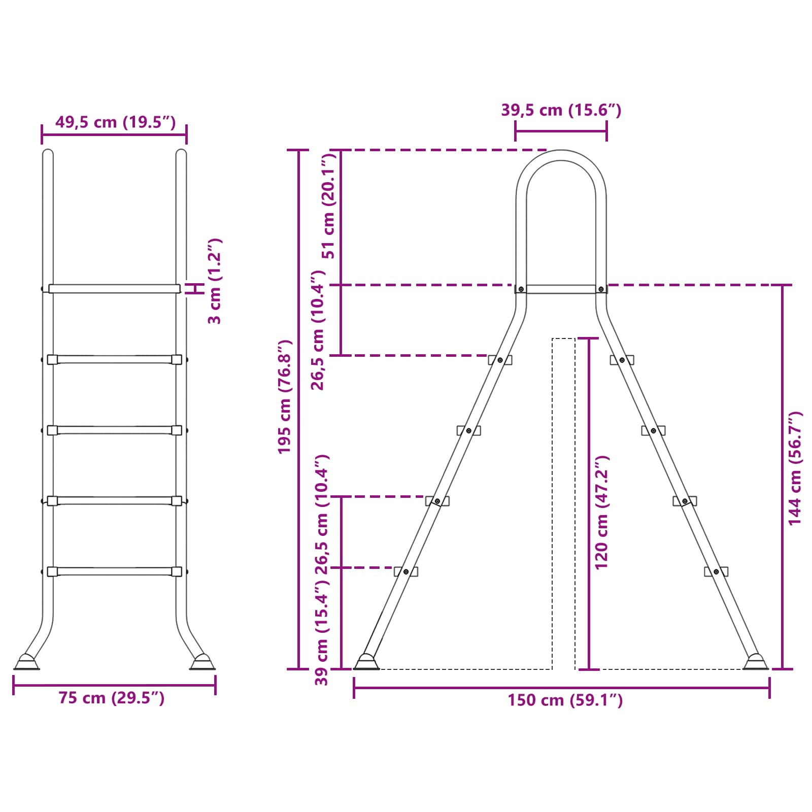 Ladder voor bovengronds zwembad 195 x 150 cm 4-traps