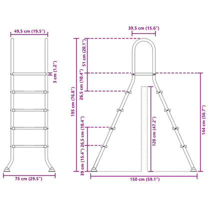 Ladder voor bovengronds zwembad 195 x 150 cm 4-traps
