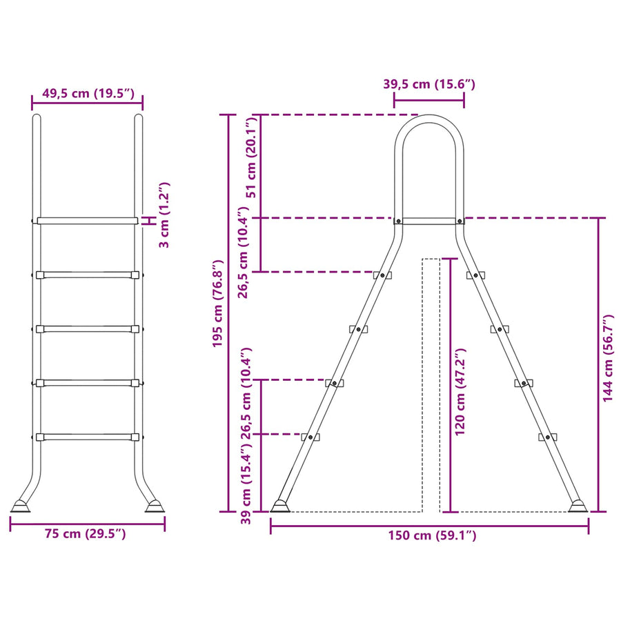 Ladder voor bovengronds zwembad 195 x 150 cm 4-traps