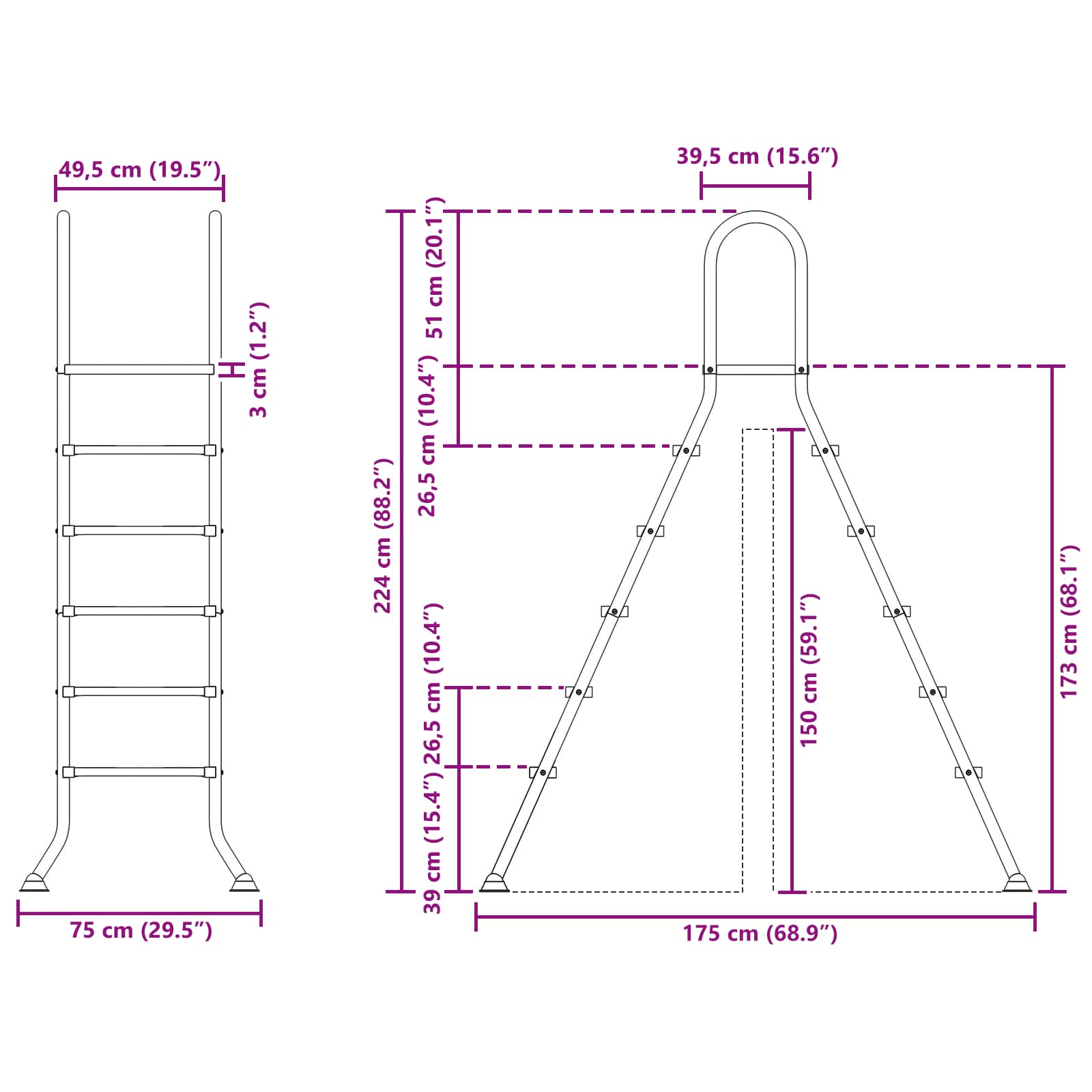 Ladder voor bovengronds zwembad 224 x 175 cm 5-traps
