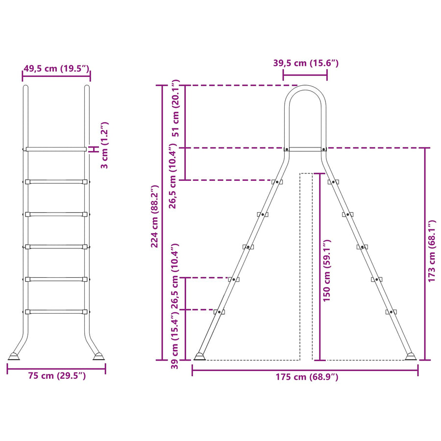 Ladder voor bovengronds zwembad 224 x 175 cm 5-traps