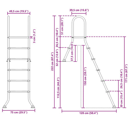 Deels ingegraven zwembadtrap 222 x 128 cm 5-traps