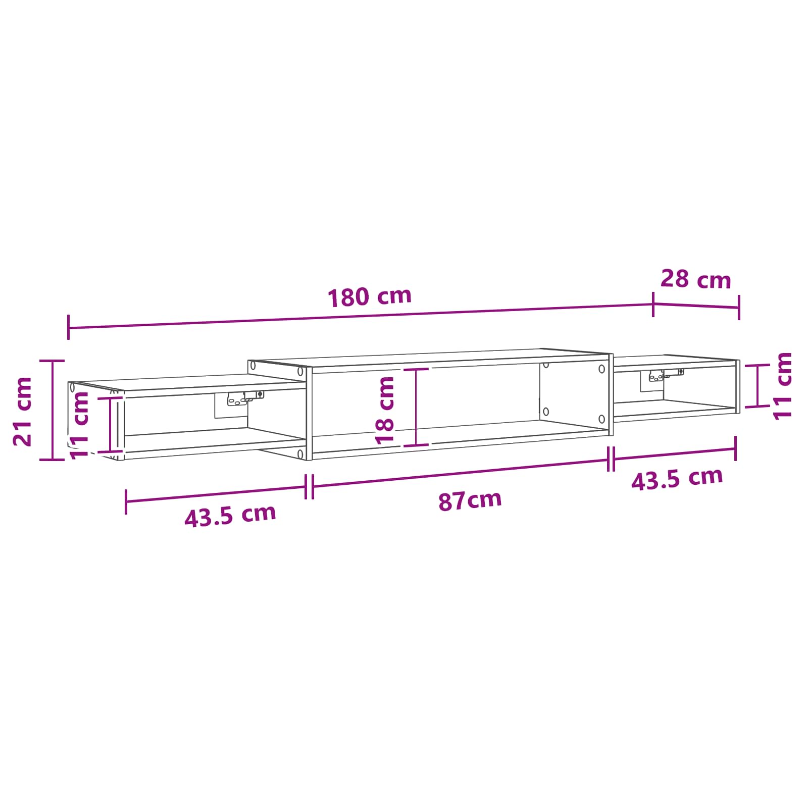 Wandgemonteerd tv-meubel Muurmontage Oud hout 180 x 28 x 21 cm