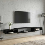 Tv-meubel 220x28x21 cm zwart eiken muurmontage