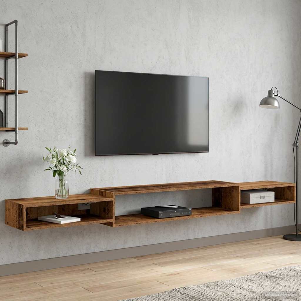 Wandgemonteerd tv-meubel Muurmontage Oud hout 220 x 28 x 21 cm