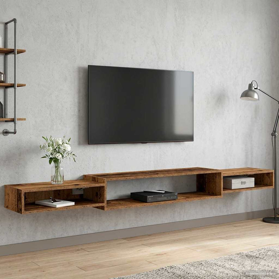 Wandgemonteerd tv-meubel Muurmontage Oud hout 220 x 28 x 21 cm