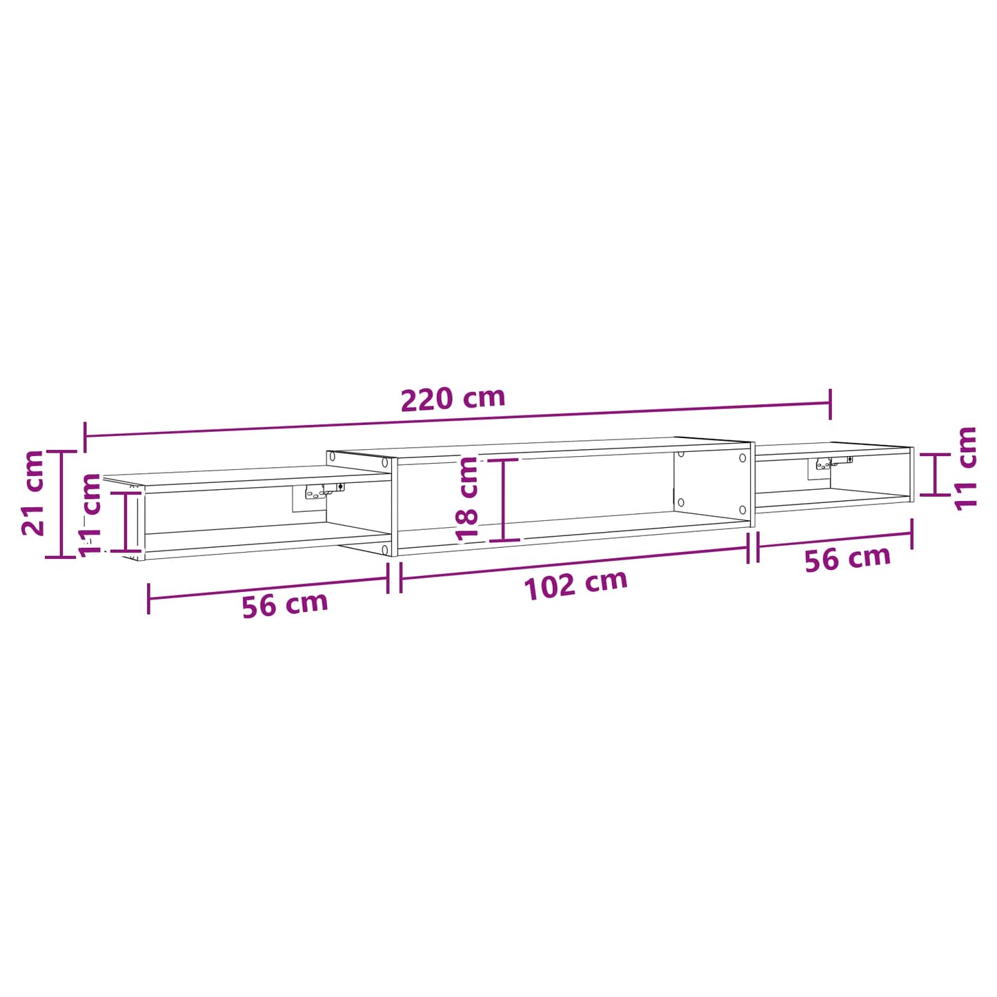 Wandgemonteerd tv-meubel Muurmontage Oud hout 220 x 28 x 21 cm