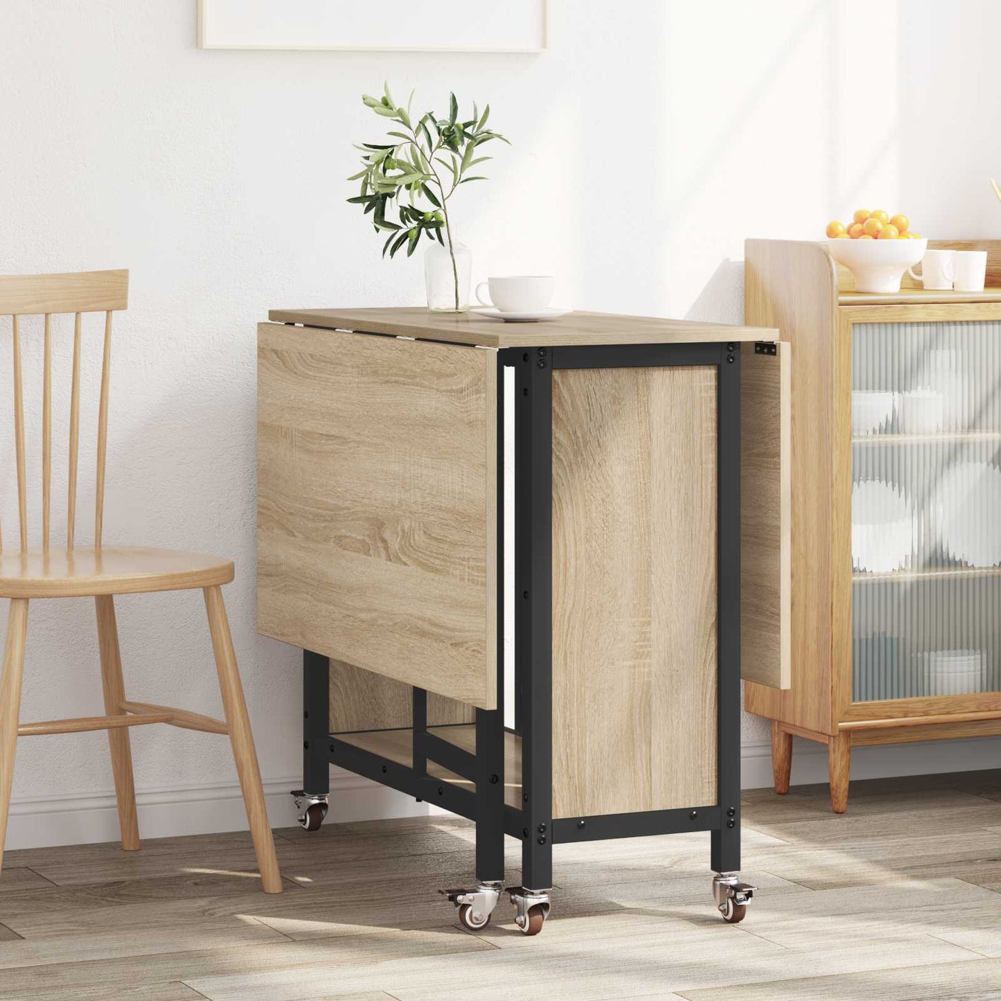 Opvouwbare eettafel met wielen 130 x 80 x 76,5 cm staal PB