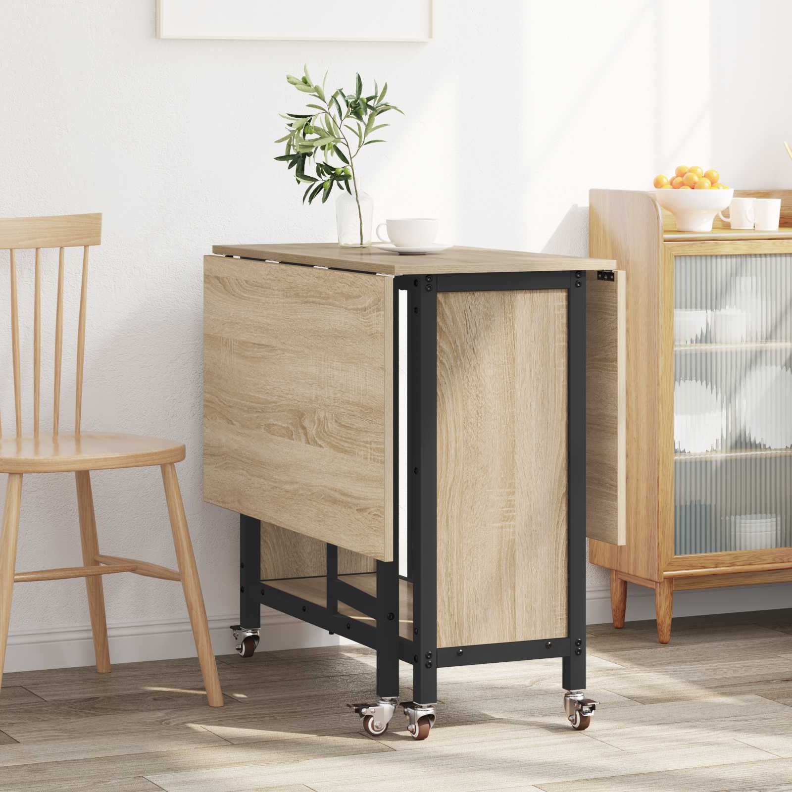 Opvouwbare eettafel met wielen 130 x 80 x 76,5 cm staal PB