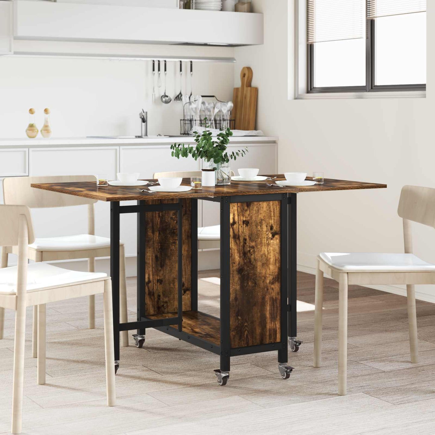 Opvouwbare eettafel met wielen 130 x 80 x 76,5 cm staal PB