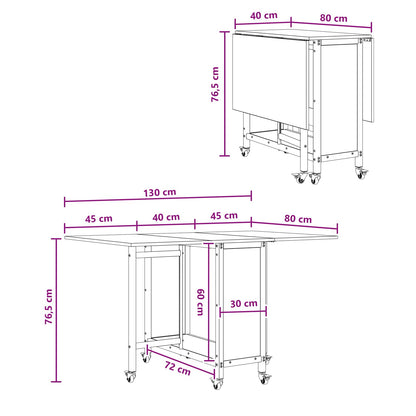 Opvouwbare eettafel met wielen 130 x 80 x 76,5 cm staal PB