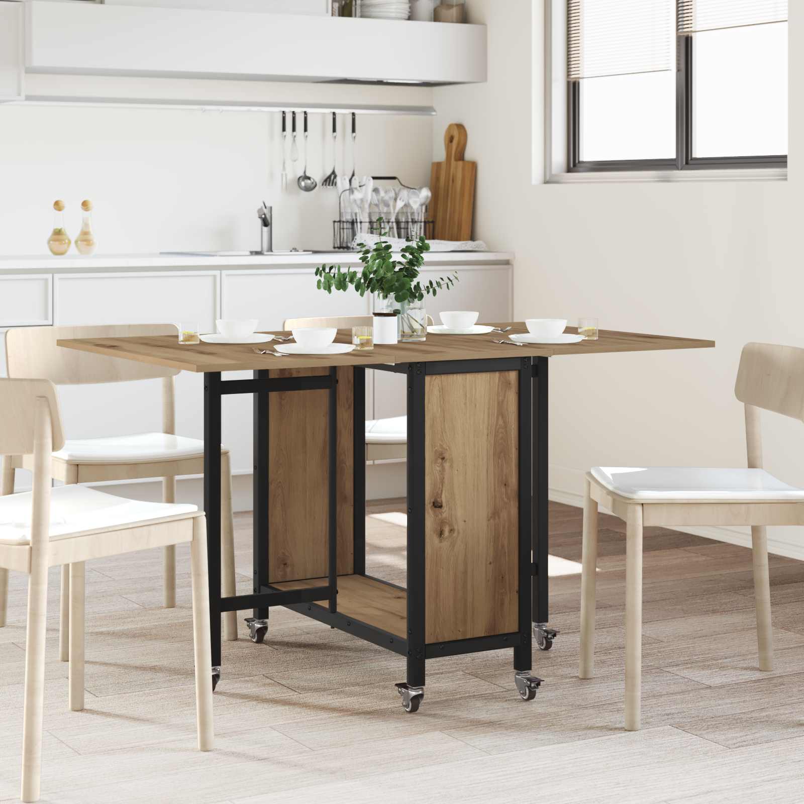 Opvouwbare eettafel met wielen 130 x 80 x 76,5 cm staal PB
