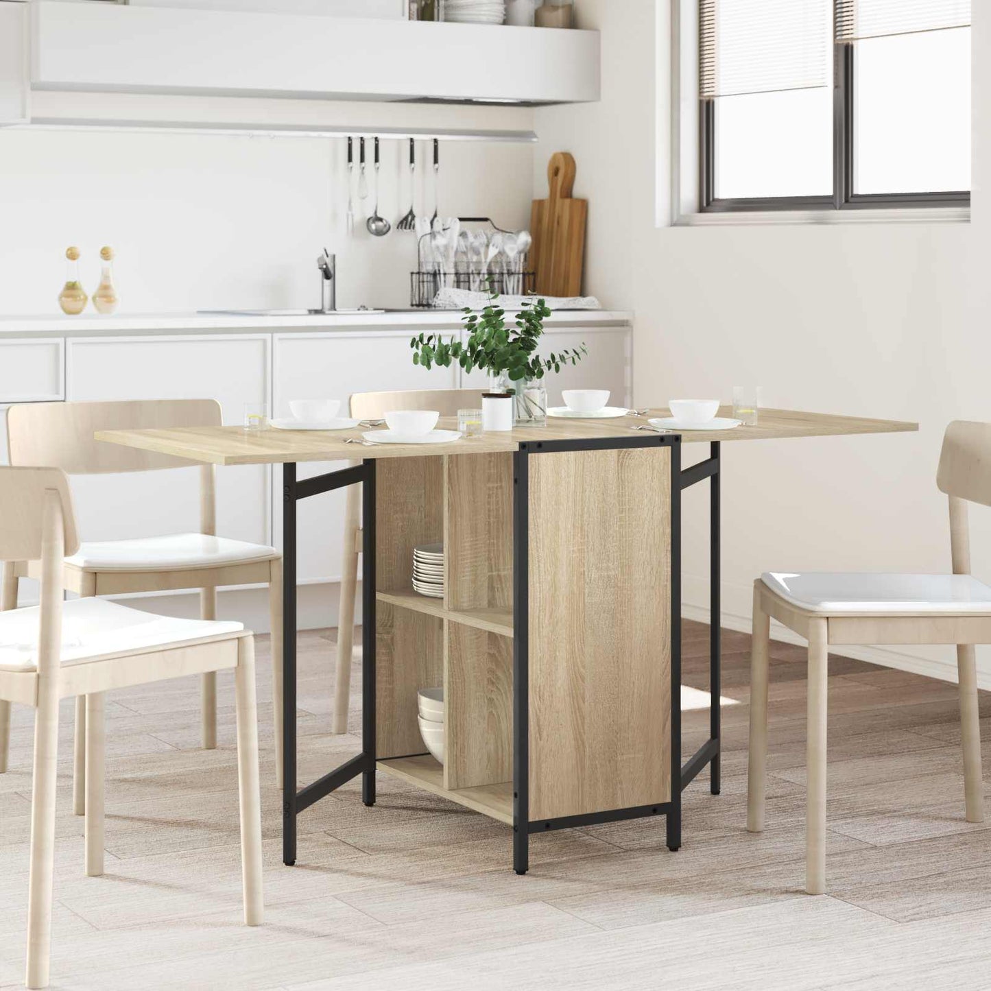 Eettafel 144 x 60 x 75 cm Bewerkt hout Sonoma Eiken Rechthoekig