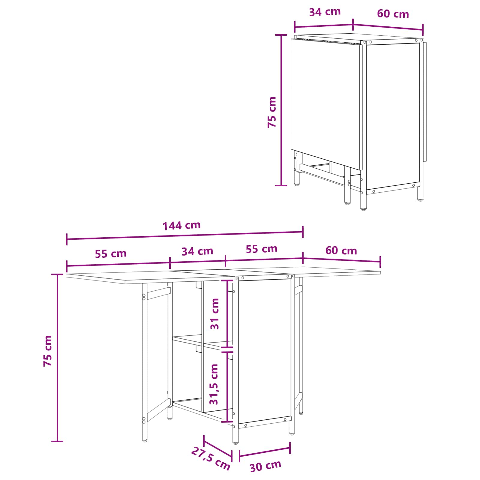 Eettafel 144 x 60 x 75 cm Bewerkt hout Gerookt eiken