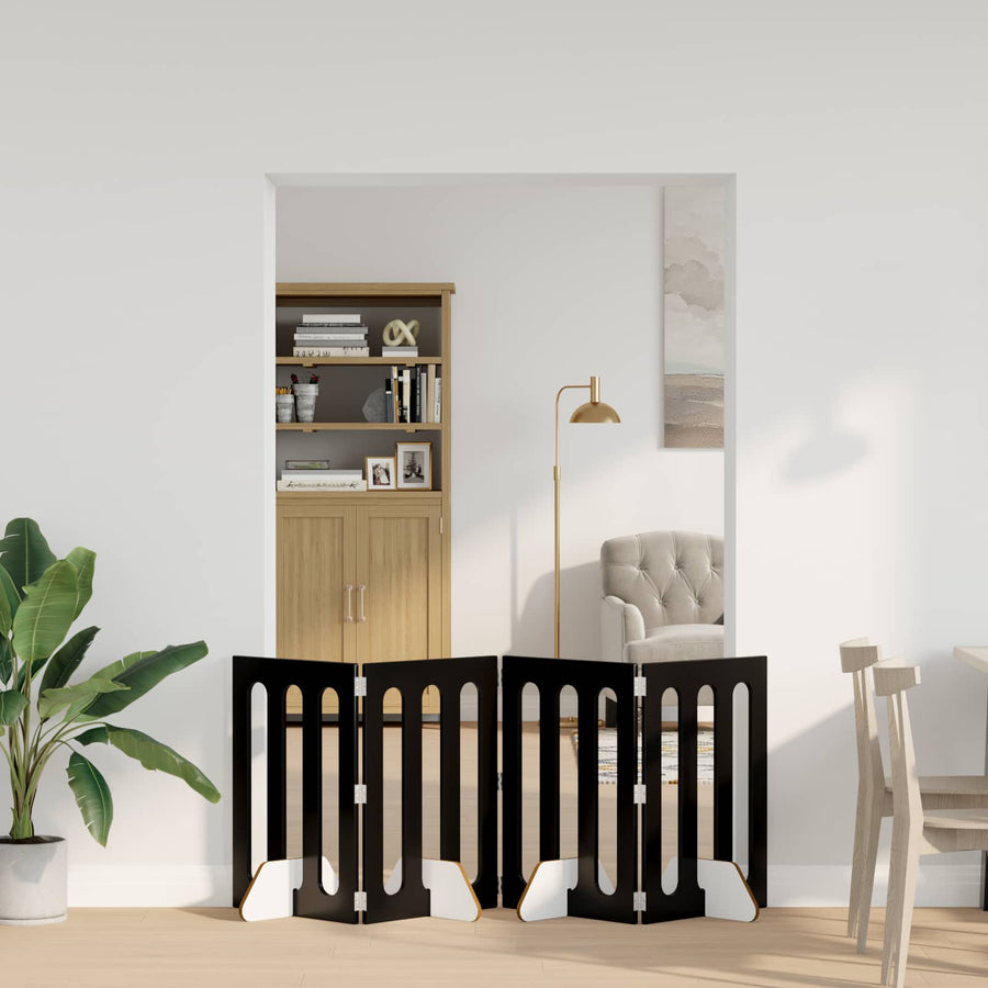Opvouwbaar huisdierhek 4 pcs Zwarte Eik 201 x 38 x 70 cm