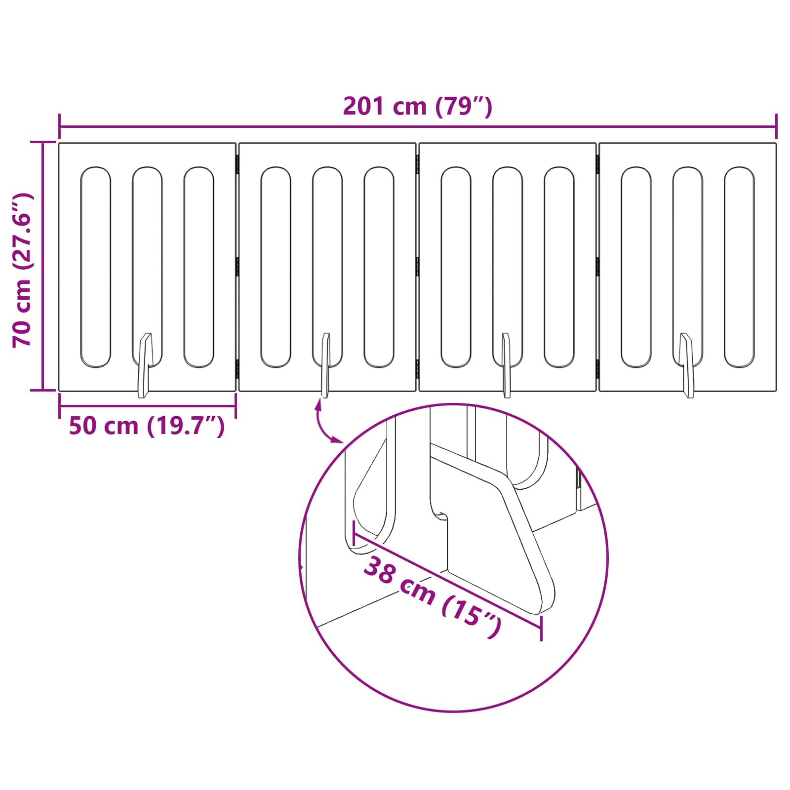 Opvouwbaar huisdierhek 4 pcs Zwarte Eik 201 x 38 x 70 cm
