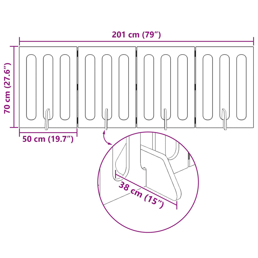 Opvouwbaar huisdierhek 4 pcs Zwarte Eik 201 x 38 x 70 cm