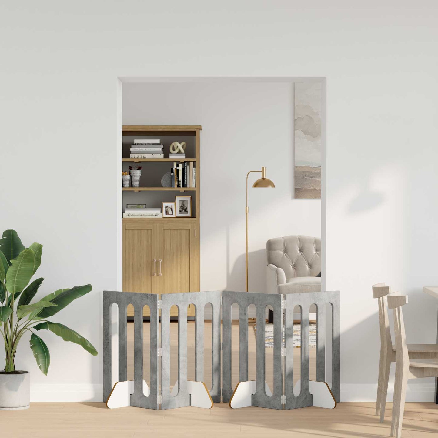 Opvouwbaar huisdierhek 4 pcs Beton Grijs 201 x 38 x 70 cm
