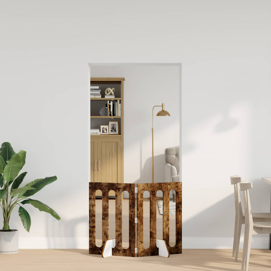 Opvouwbaar huisdierhek 2 pcs Gerookte Eik 100,5 x 38 x 70 cm