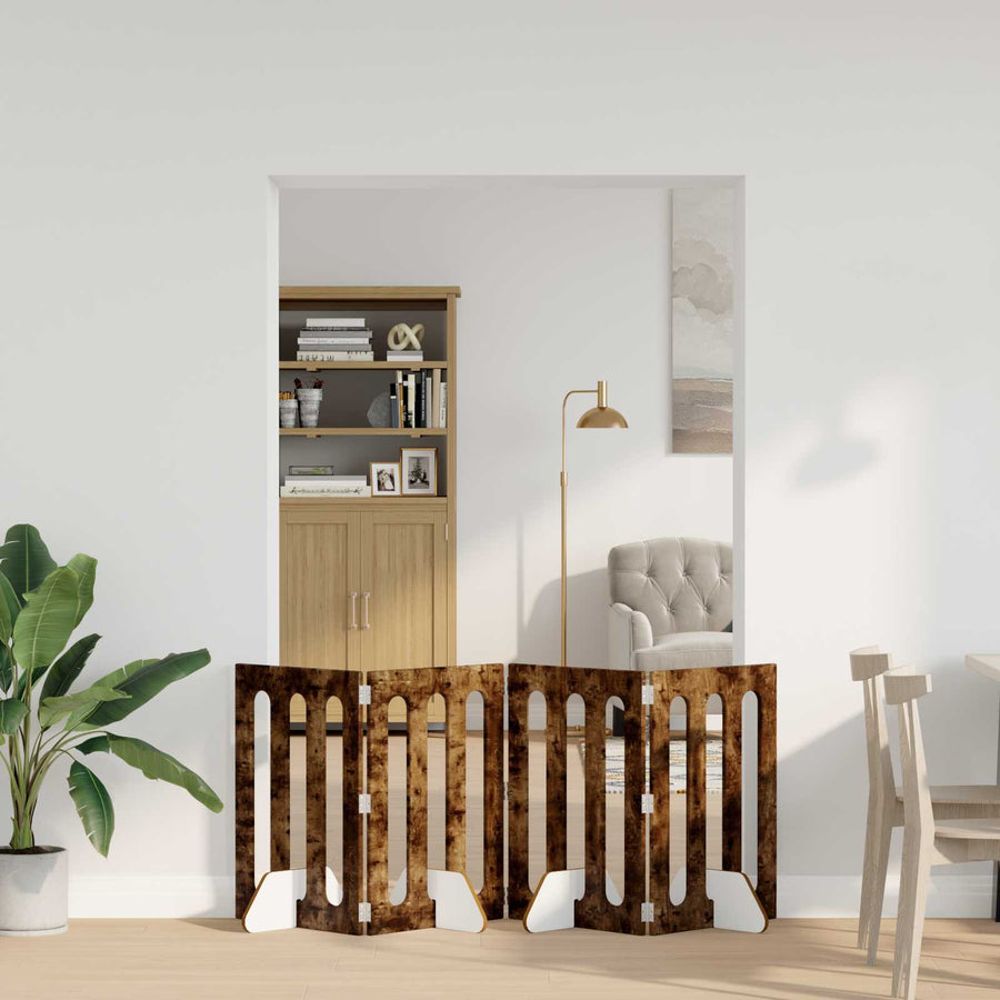 Opvouwbaar huisdierhek 4 pcs Gerookte Eik 201 x 38 x 70 cm