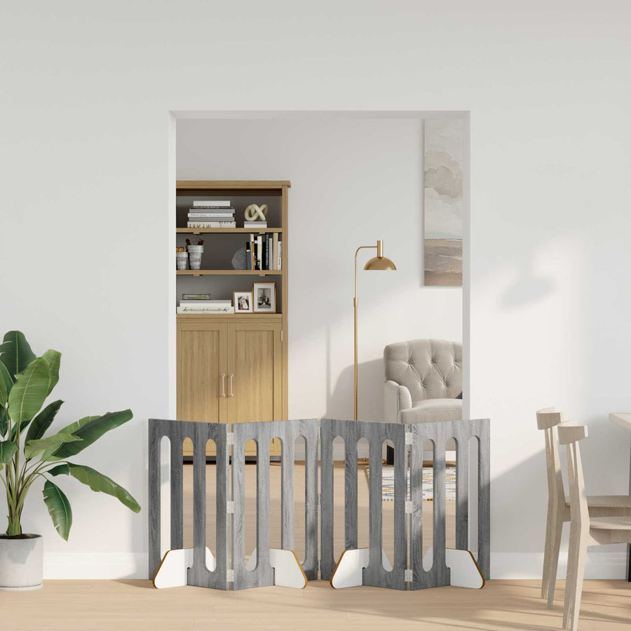 Opvouwbaar huisdierhek 4 pcs Grijze Sonoma 201 x 38 x 70 cm