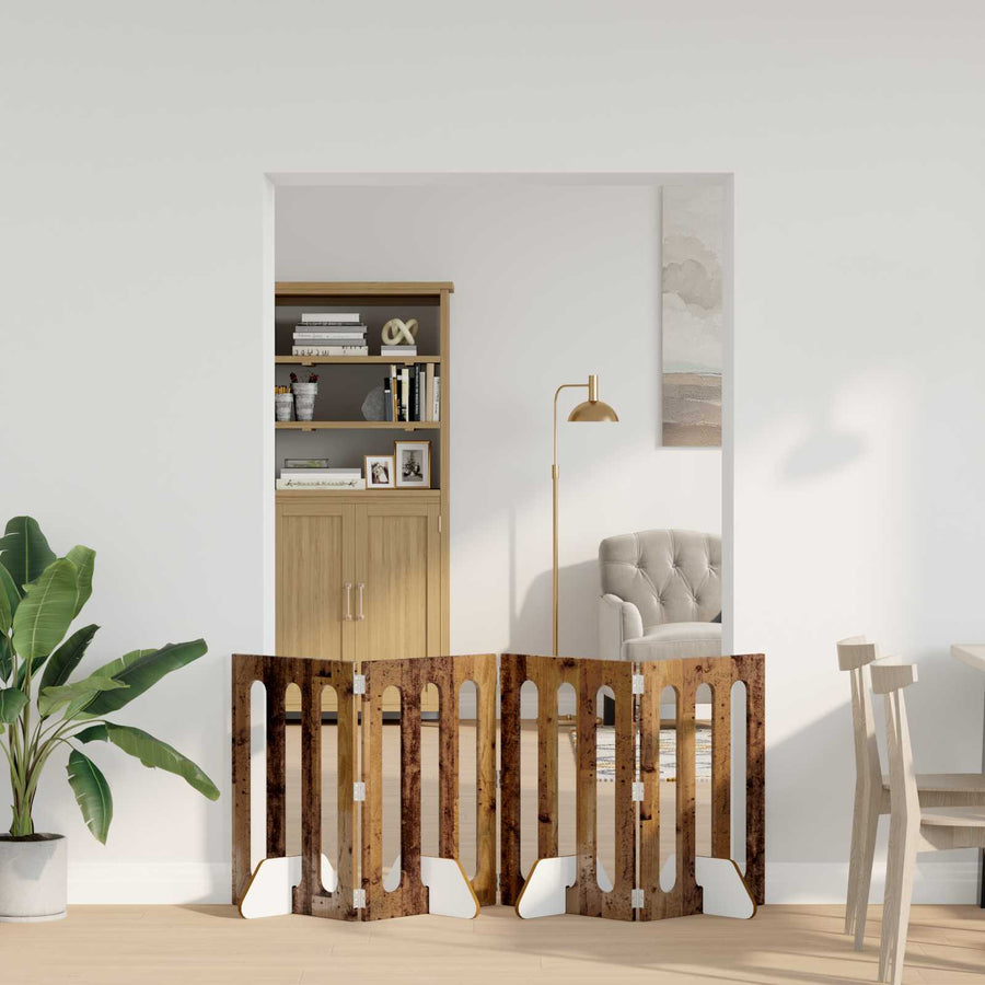 Opvouwbaar huisdierhek 4 pcs Eikenhout 201 x 38 x 70 cm