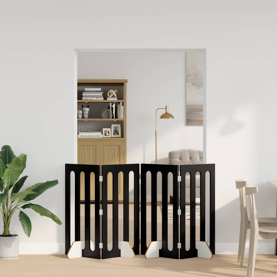 Opvouwbaar huisdierhek 4 pcs Zwarte Eik 201 x 38 x 90 cm