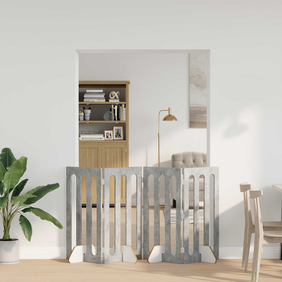 Opvouwbaar huisdierhek 4 pcs Beton Grijs 201 x 38 x 90 cm