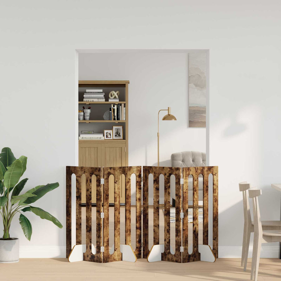 Opvouwbaar huisdierhek 4 pcs Gerookte Eik 201 x 38 x 90 cm