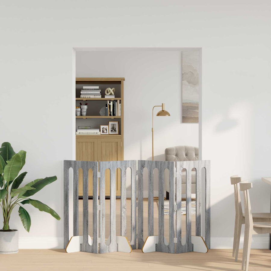 Opvouwbaar huisdierhek 4 pcs Grijze Sonoma 201 x 38 x 90 cm