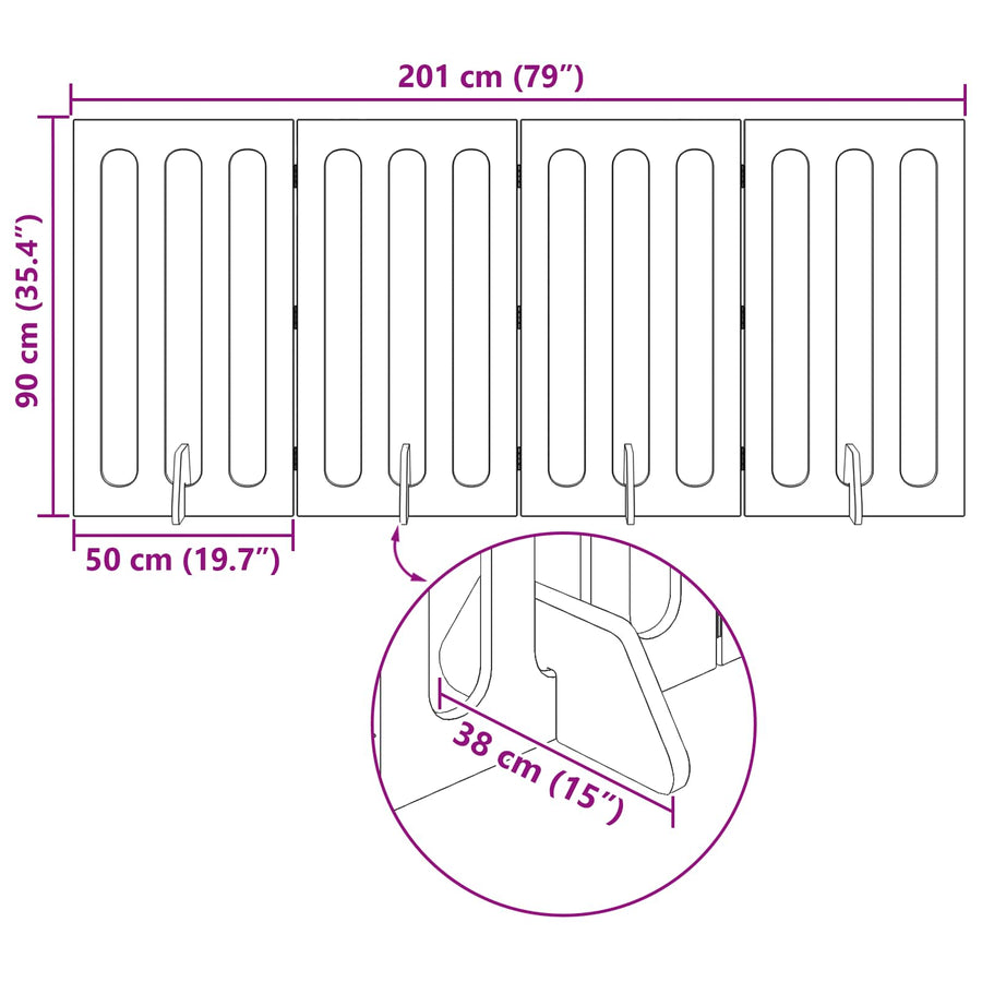 Opvouwbaar huisdierhek 4 pcs Grijze Sonoma 201 x 38 x 90 cm