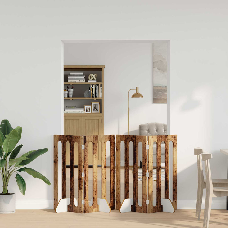 Opvouwbaar huisdierhek 4 pcs Eikenhout 201 x 38 x 90 cm