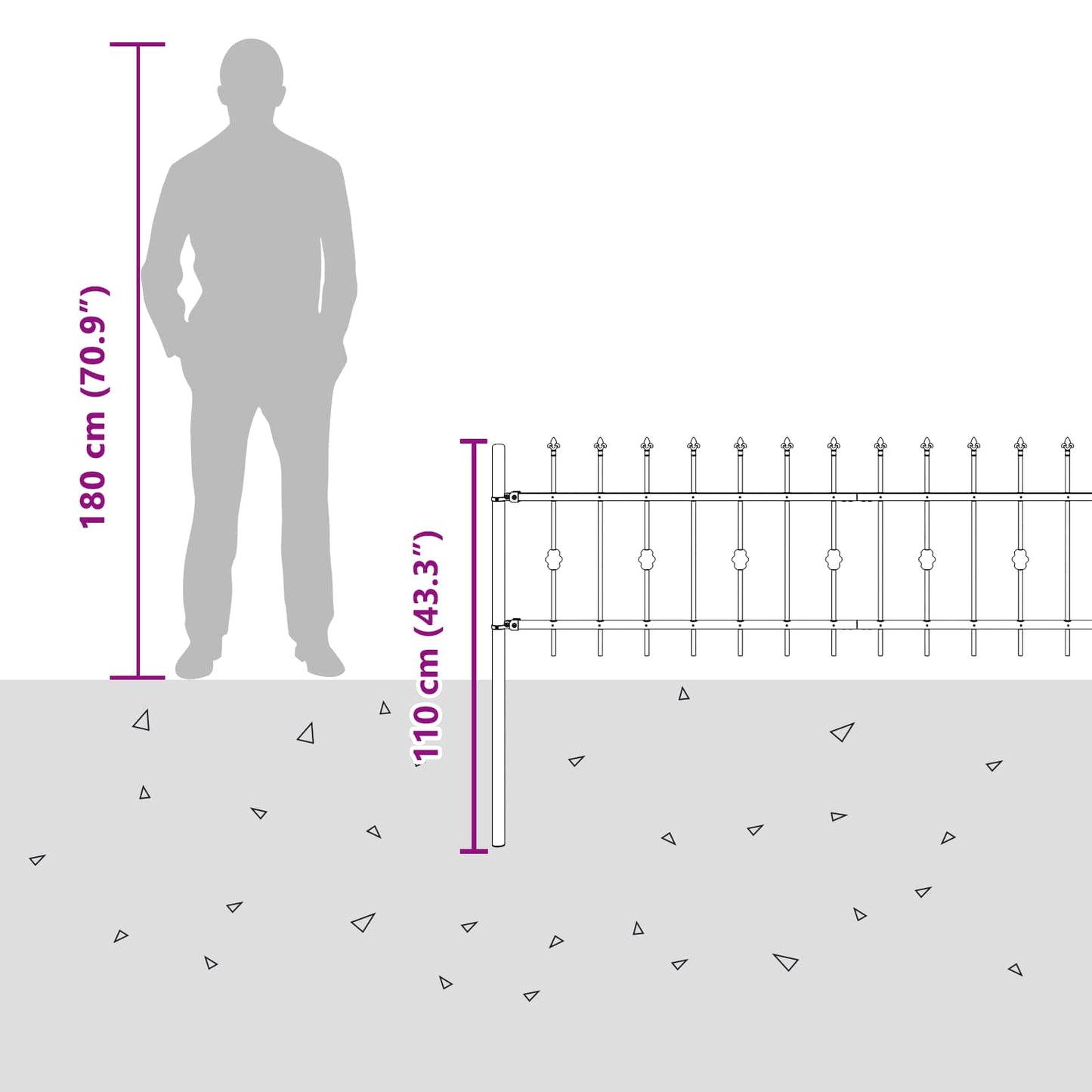 Spike Fence Zwart 200 x 130 cm Gepoedercoat staal