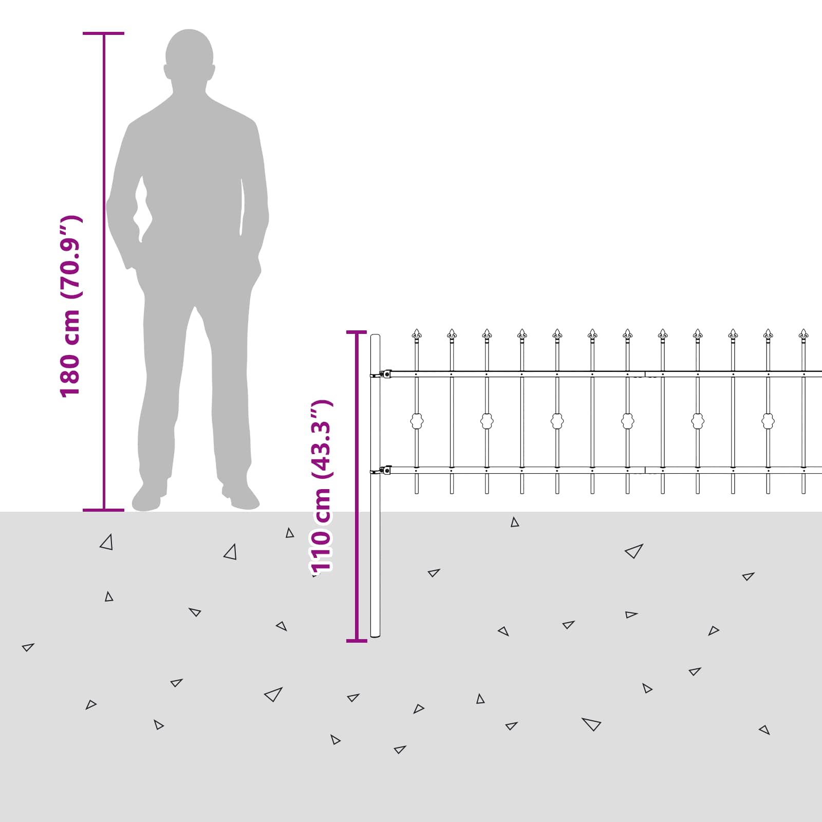 Spike Fence Zwart 200 x 130 cm Gepoedercoat staal