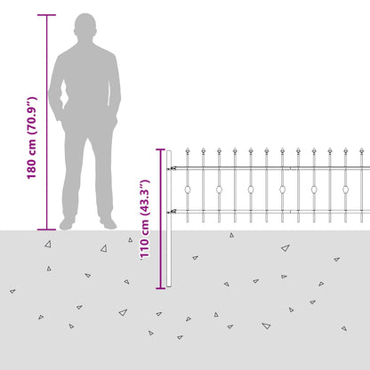 Spike Fence Zwart 200 x 130 cm Gepoedercoat staal