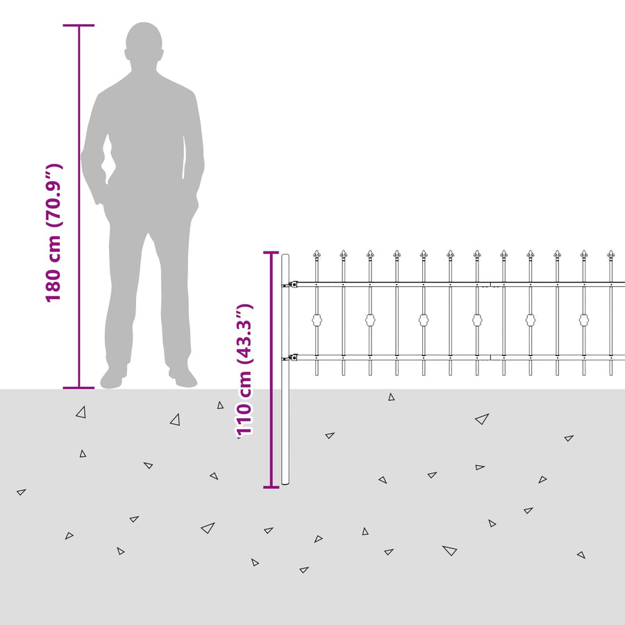 Spike Fence Zwart 200 x 130 cm Gepoedercoat staal
