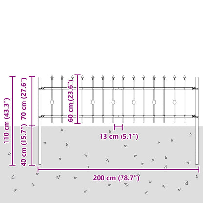 Spike Fence Zwart 200 x 130 cm Gepoedercoat staal