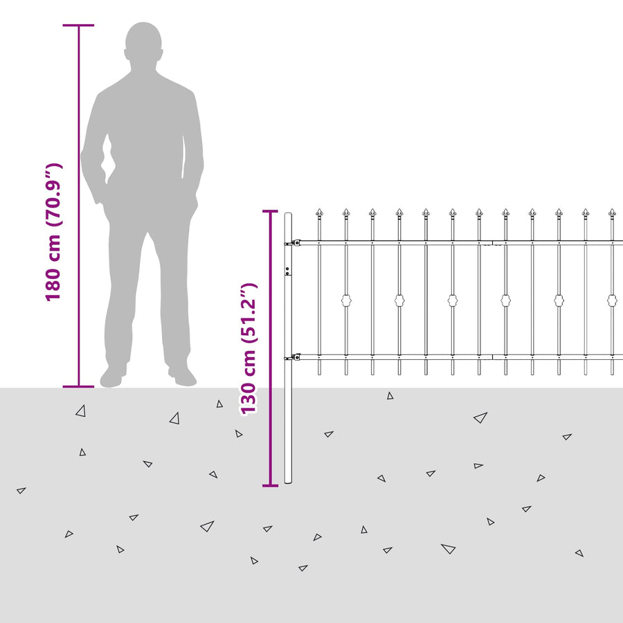 Spike Fence Zwart 200 x 130 cm Gepoedercoat staal