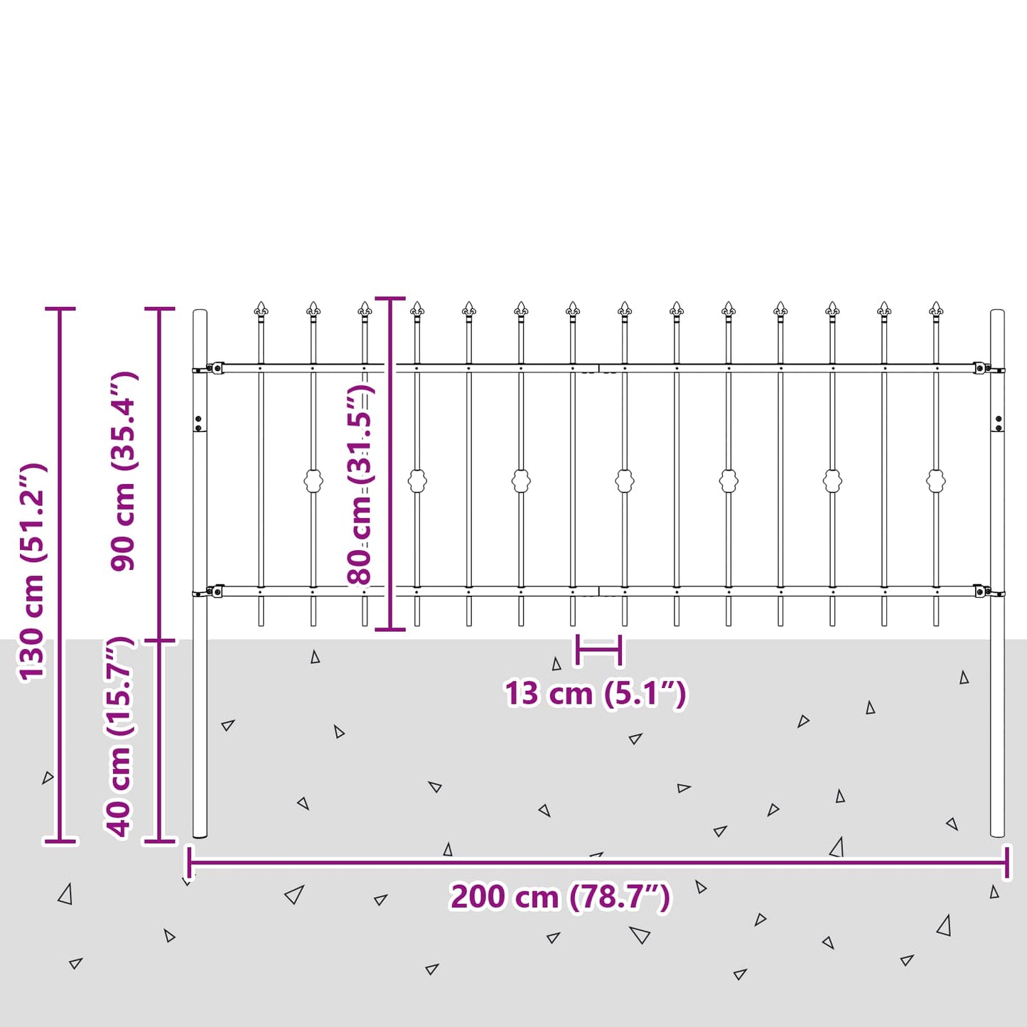 Spike Fence Zwart 200 x 130 cm Gepoedercoat staal