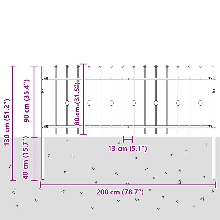 Spike Fence Zwart 200 x 130 cm Gepoedercoat staal