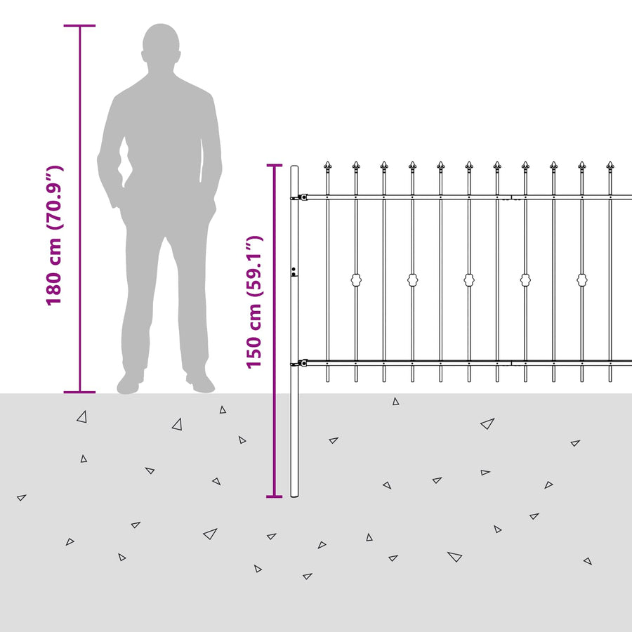Spike Fence Zwart 200 x 150 cm Gepoedercoat staal