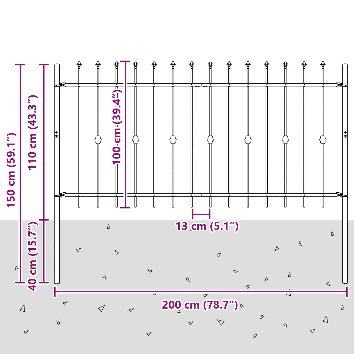 Spike Fence Zwart 200 x 150 cm Gepoedercoat staal