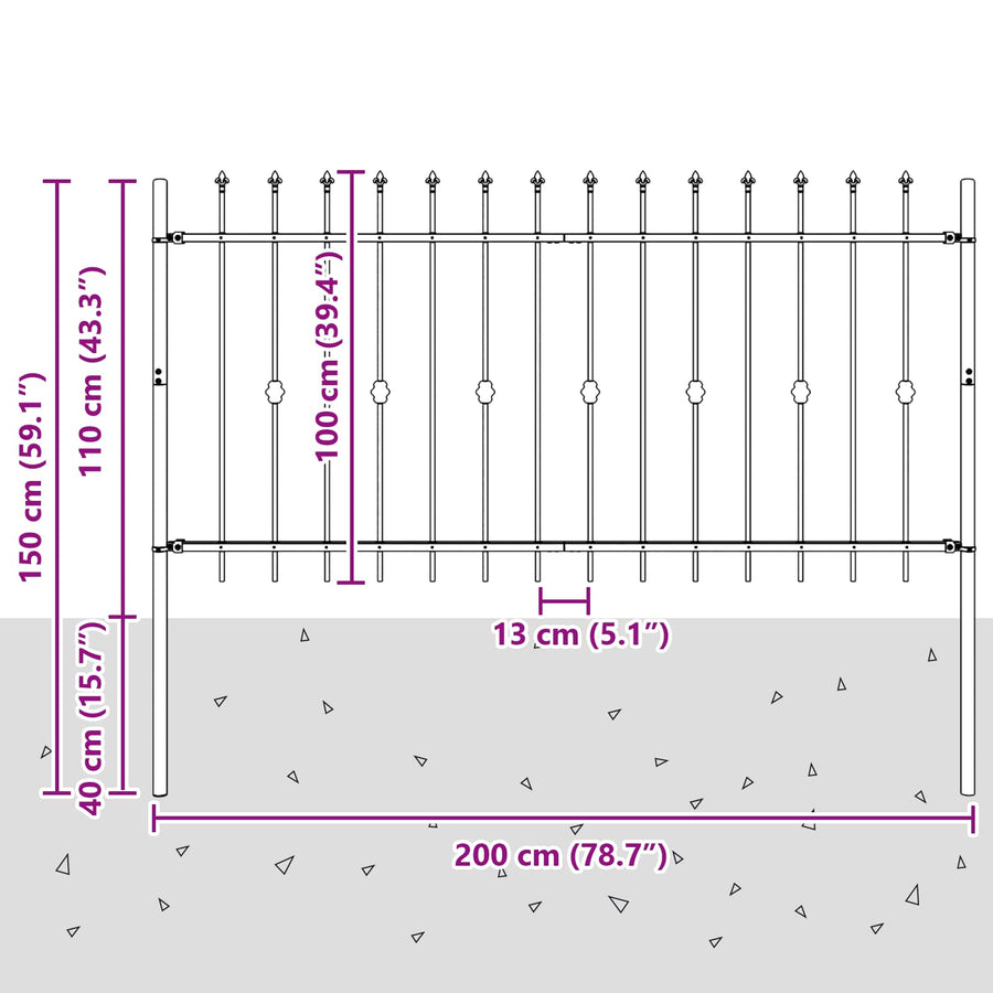 Spike Fence Zwart 200 x 150 cm Gepoedercoat staal