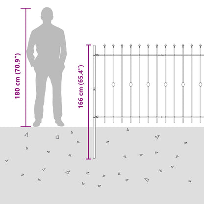 Spike Fence Zwart 200 x 130 cm Gepoedercoat staal