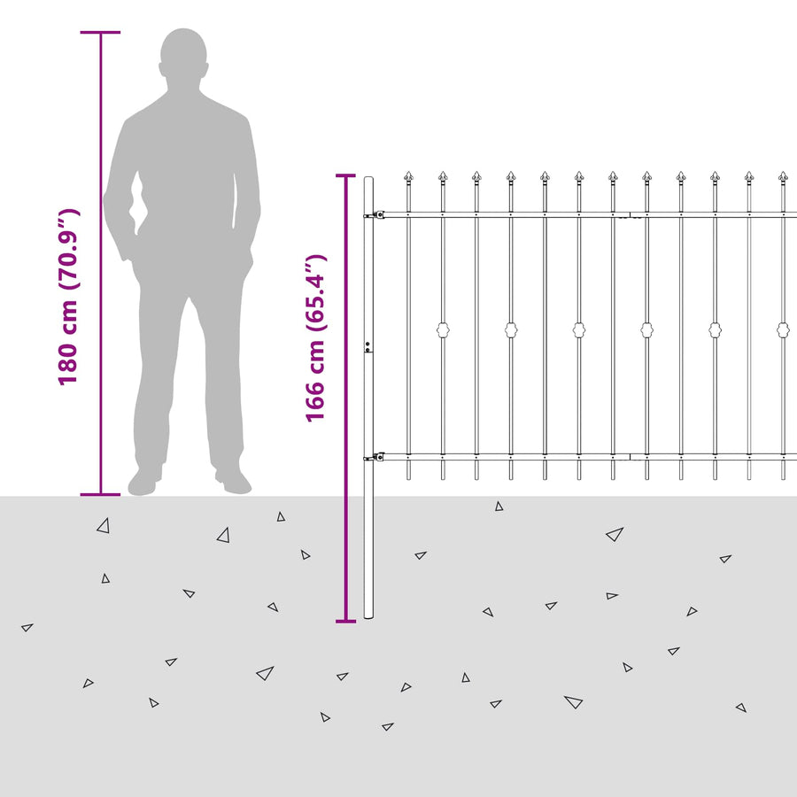 Spike Fence Zwart 200 x 130 cm Gepoedercoat staal