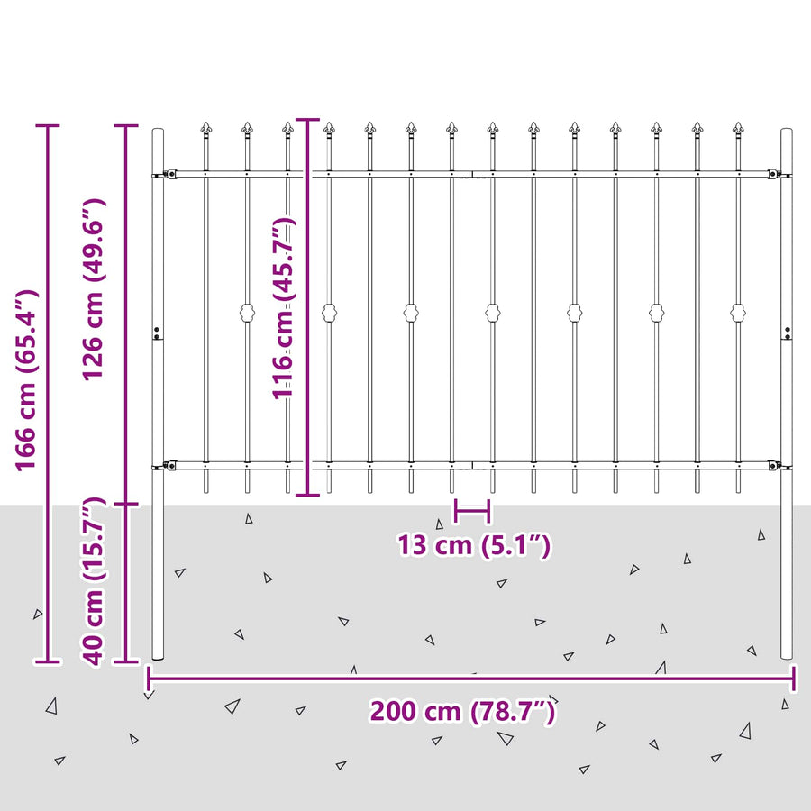 Spike Fence Zwart 200 x 130 cm Gepoedercoat staal
