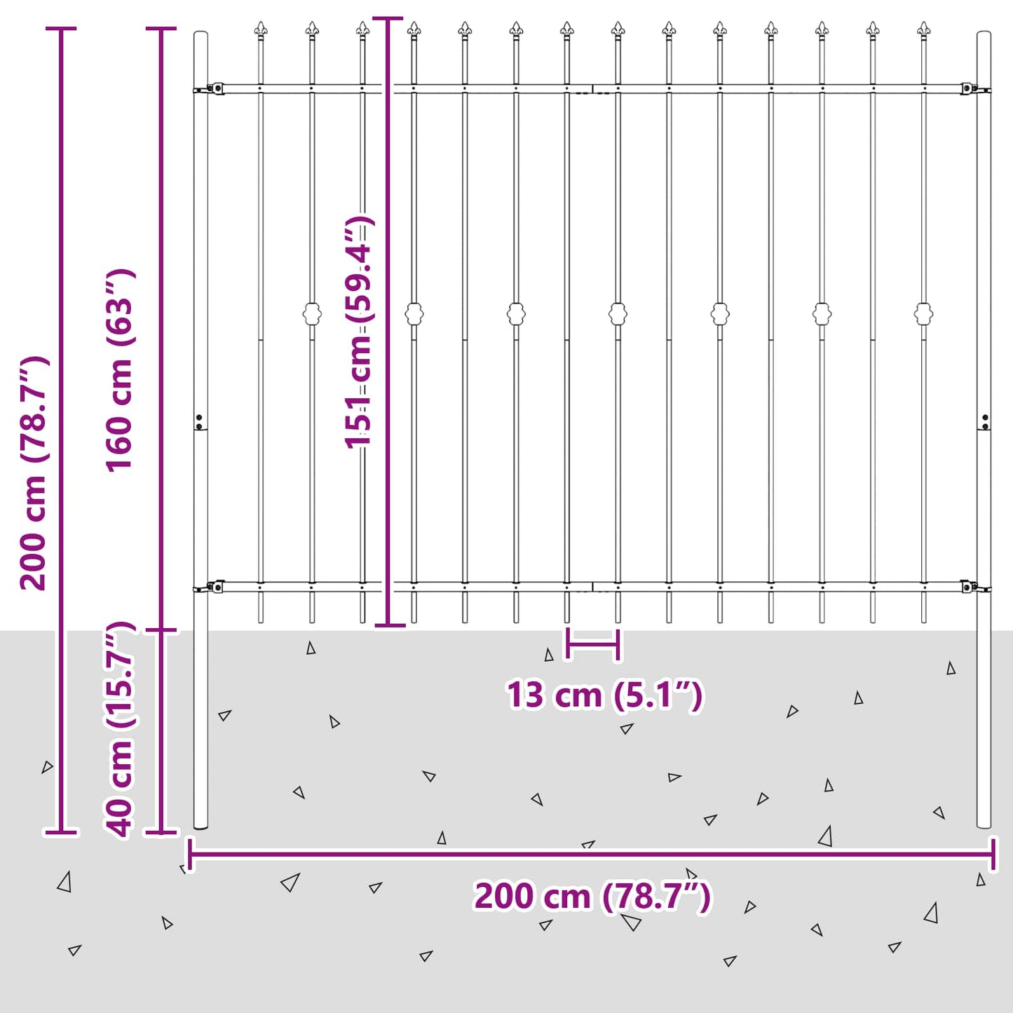 Spike Fence Zwart 200 x 200 cm Gepoedercoat staal