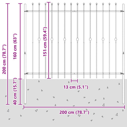 Spike Fence Zwart 200 x 200 cm Gepoedercoat staal