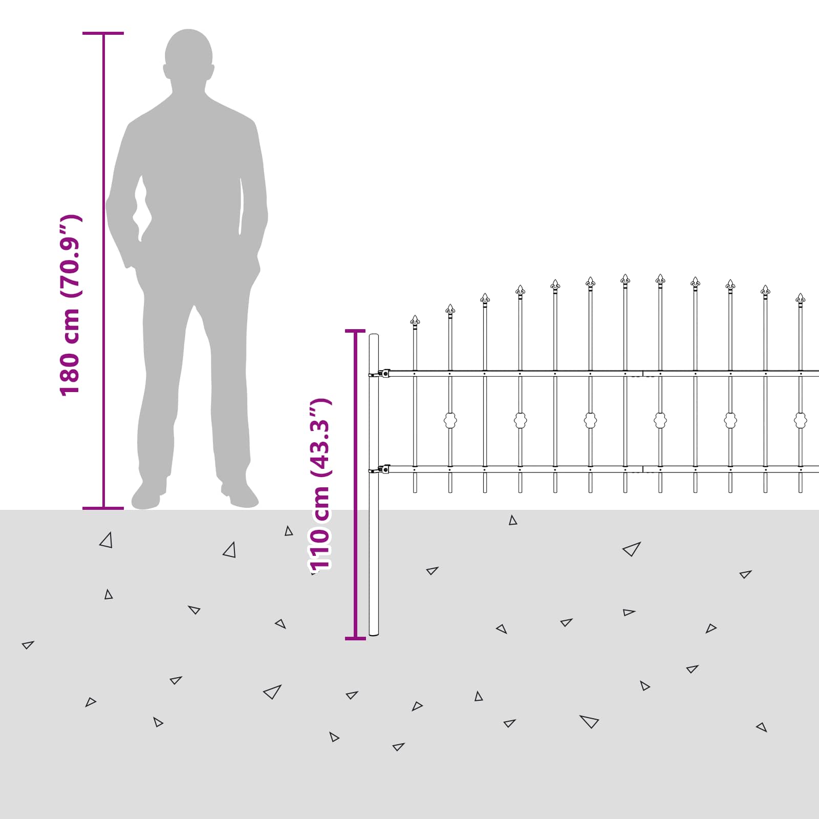 Spike Fence Zwart 200 x 130 cm Gepoedercoat staal